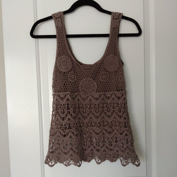 Vintage Temperance Women's Lace Crochet Lined Taupe Tank Top Size S - Picture 2 of 11